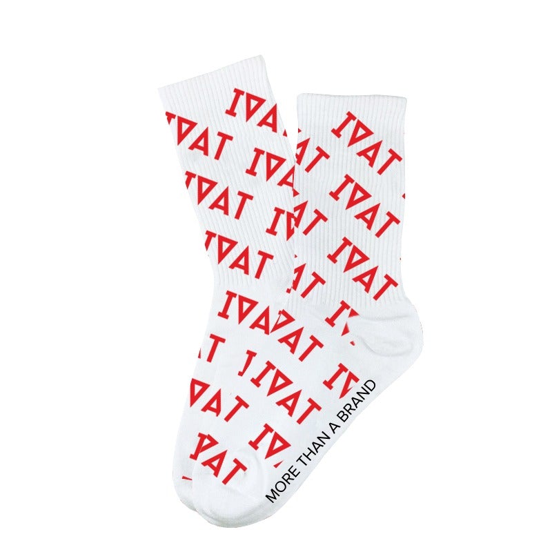 Repeat White/Red Logo Socks